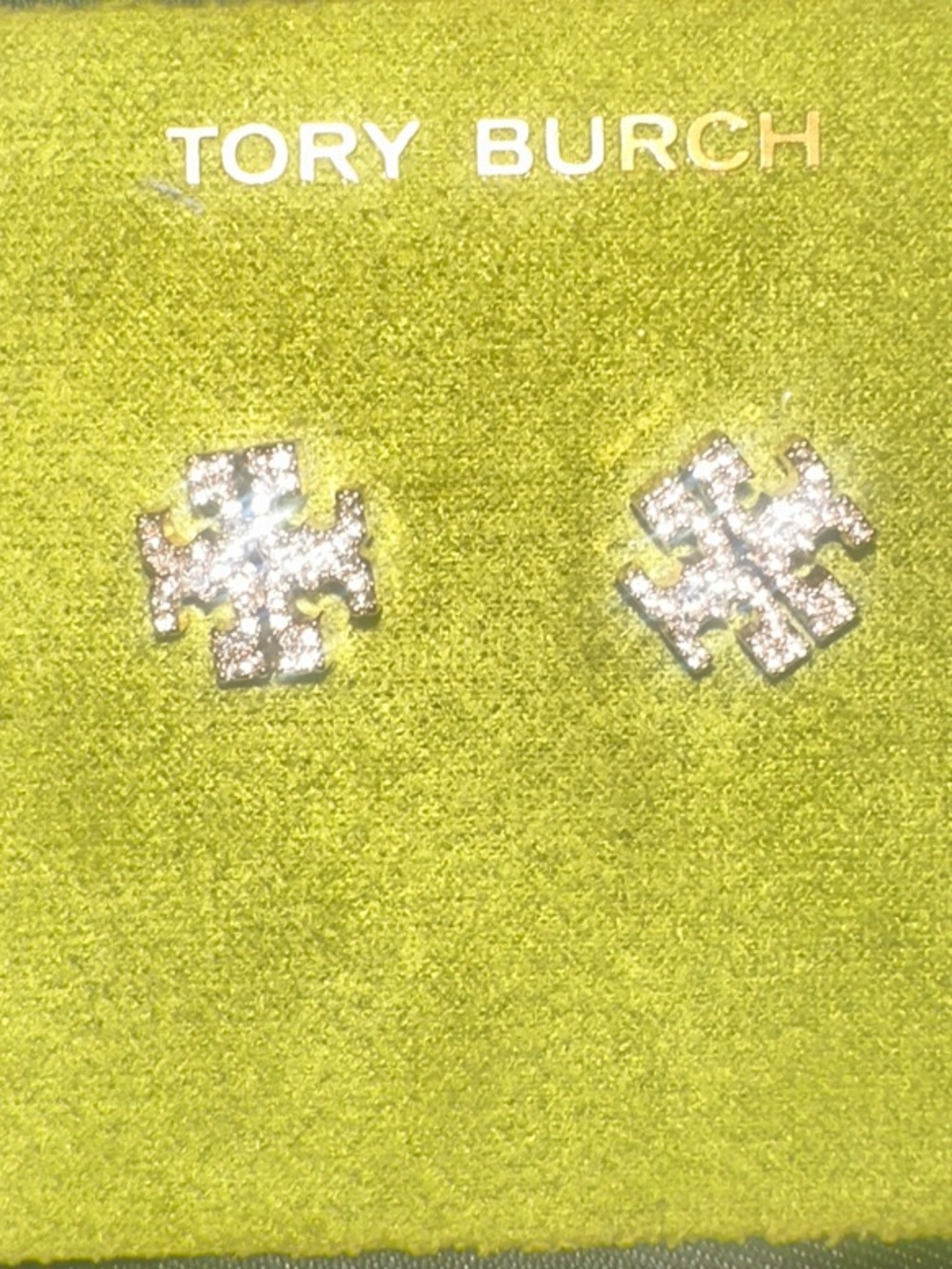 Tory Burch Silver Pavé Logo Stud Earrings